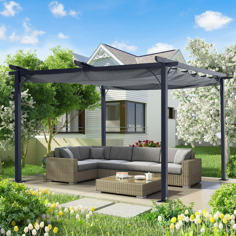 10 Ft. W x 10 Ft. D Steel Pergola with Canopy - Furni Outdoor World