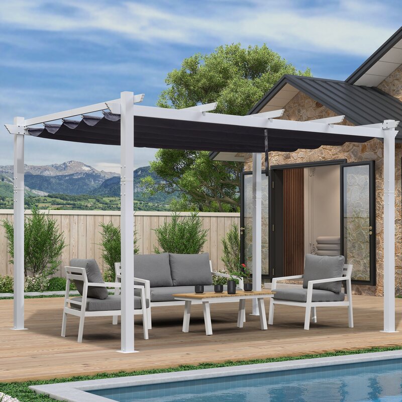 13 Ft. W X 10 Ft. D Aluminium Pergola With Canopy - Furni Outdoor World