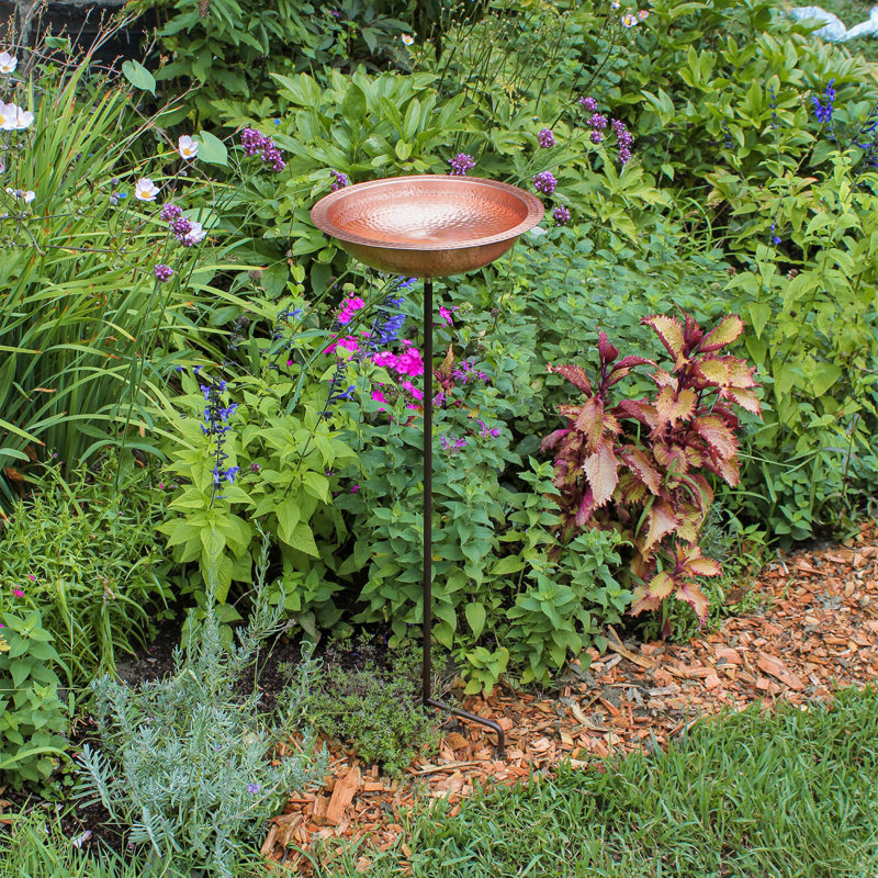 Hammered Solid Copper Staked Birdbath - Furni Outdoor World