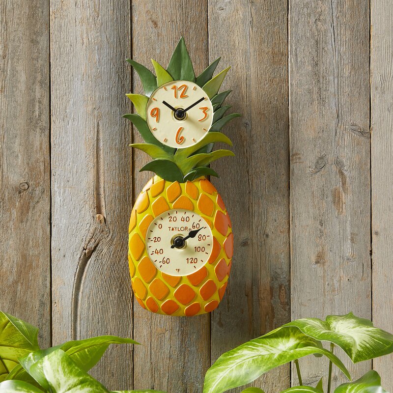 taylor precision products pineapple poly resin clock and thermometer 12 inch multi color zdibm